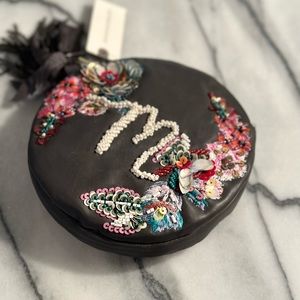 Anna Harlow x Anthropologie Beaded Initial Makeup Pouch 100% Leather